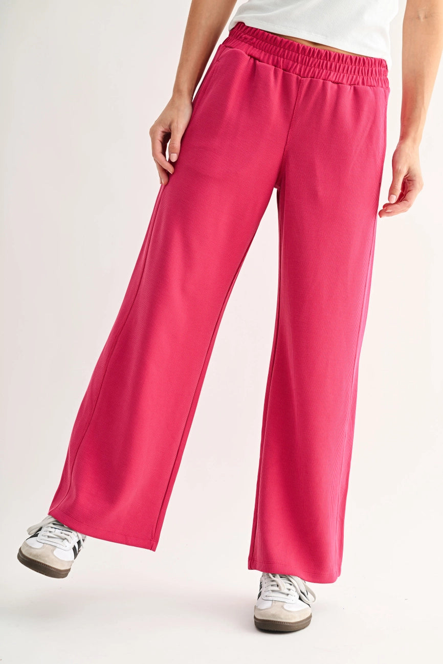 Luxe Sand Wash Rib Pants- Plum Pink