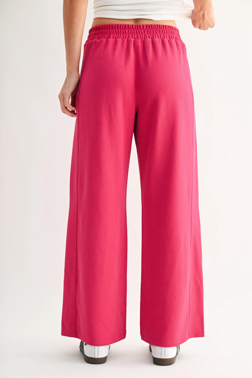 Luxe Sand Wash Rib Pants- Plum Pink