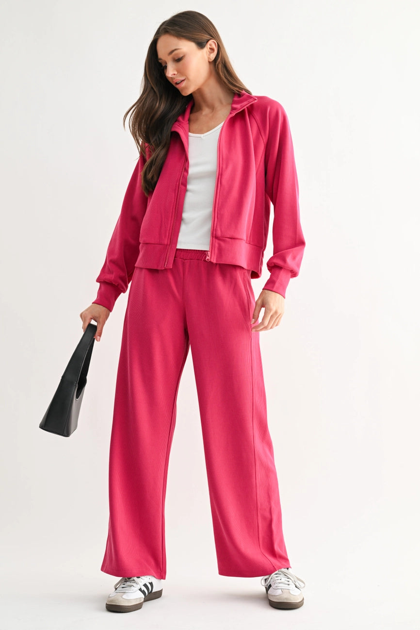 Luxe Sand Wash Rib Pants- Plum Pink