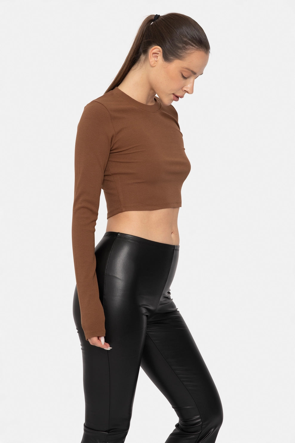Mia Ribbed Crop Top- Dusty Cocoa