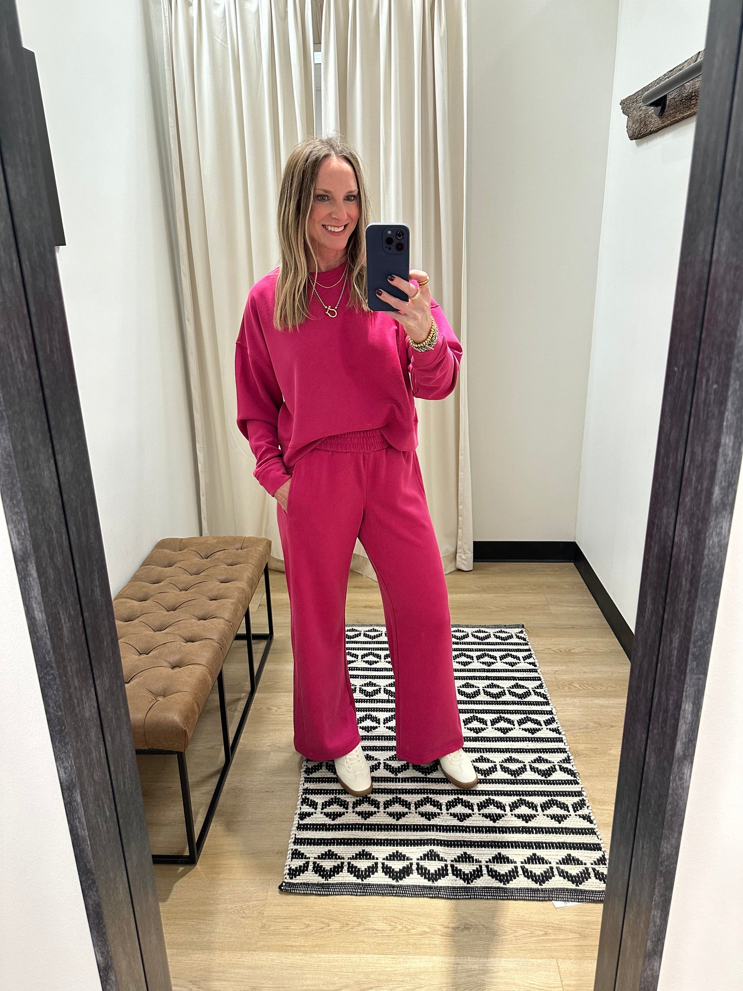 Luxe Sand Wash Rib Pants- Plum Pink