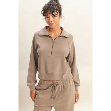 Cora Front Zip Sweatshirt- Dusty Mocha