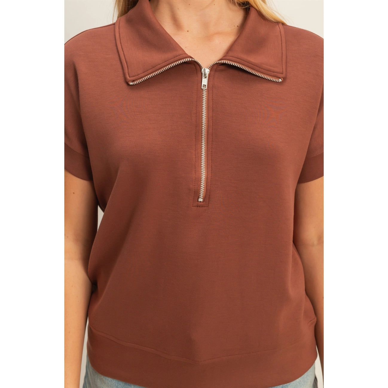 Ziggy Half Zip Top- Chestnut