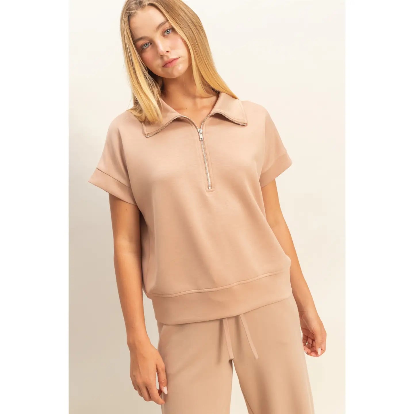 Ziggy Half Zip Top- Taupe
