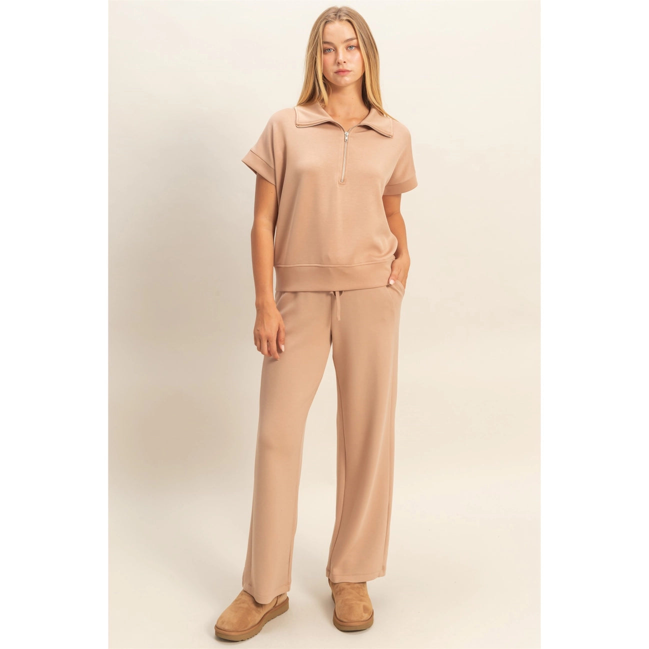 Ziggy Half Zip Top- Taupe