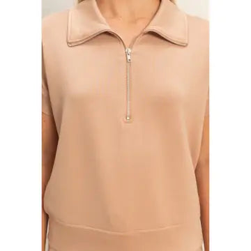 Ziggy Half Zip Top- Taupe