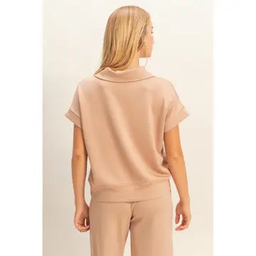Ziggy Half Zip Top- Taupe