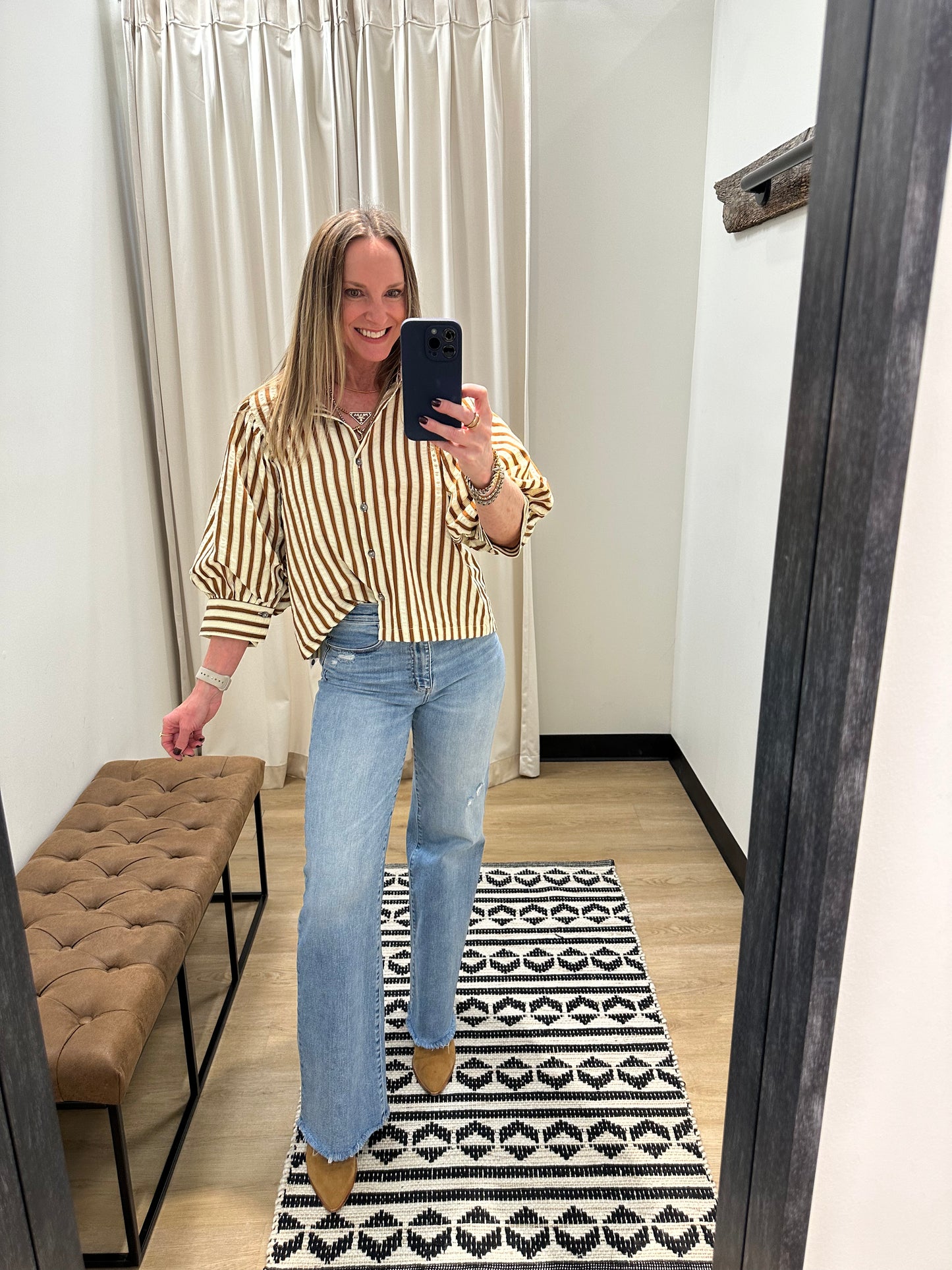 Arianna Stripe Blouse- Brown