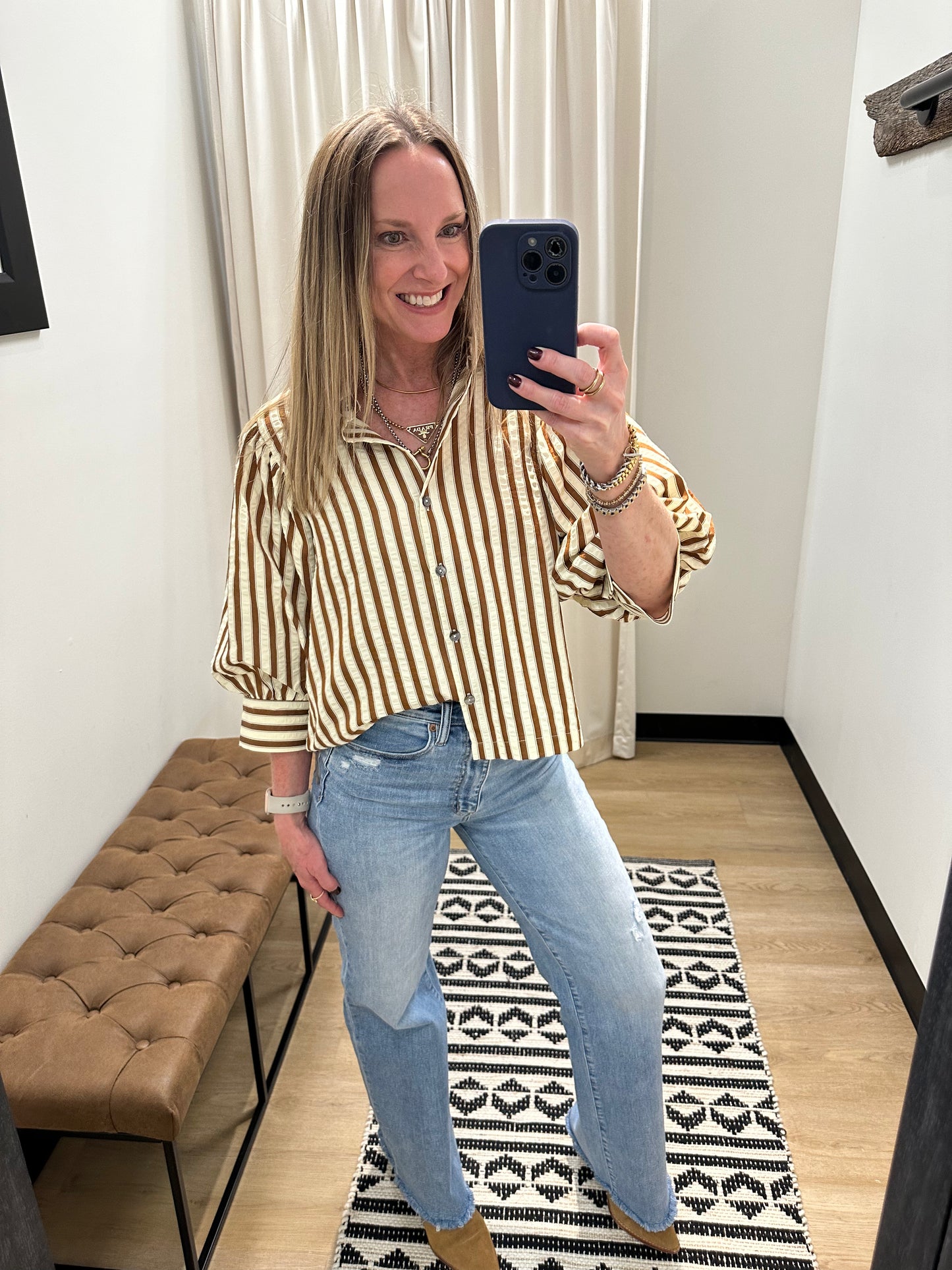 Arianna Stripe Blouse- Brown