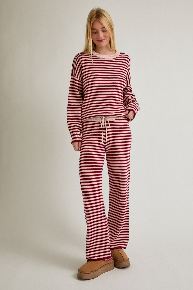Lori Knit Set-Burgundy/Pink Stripe