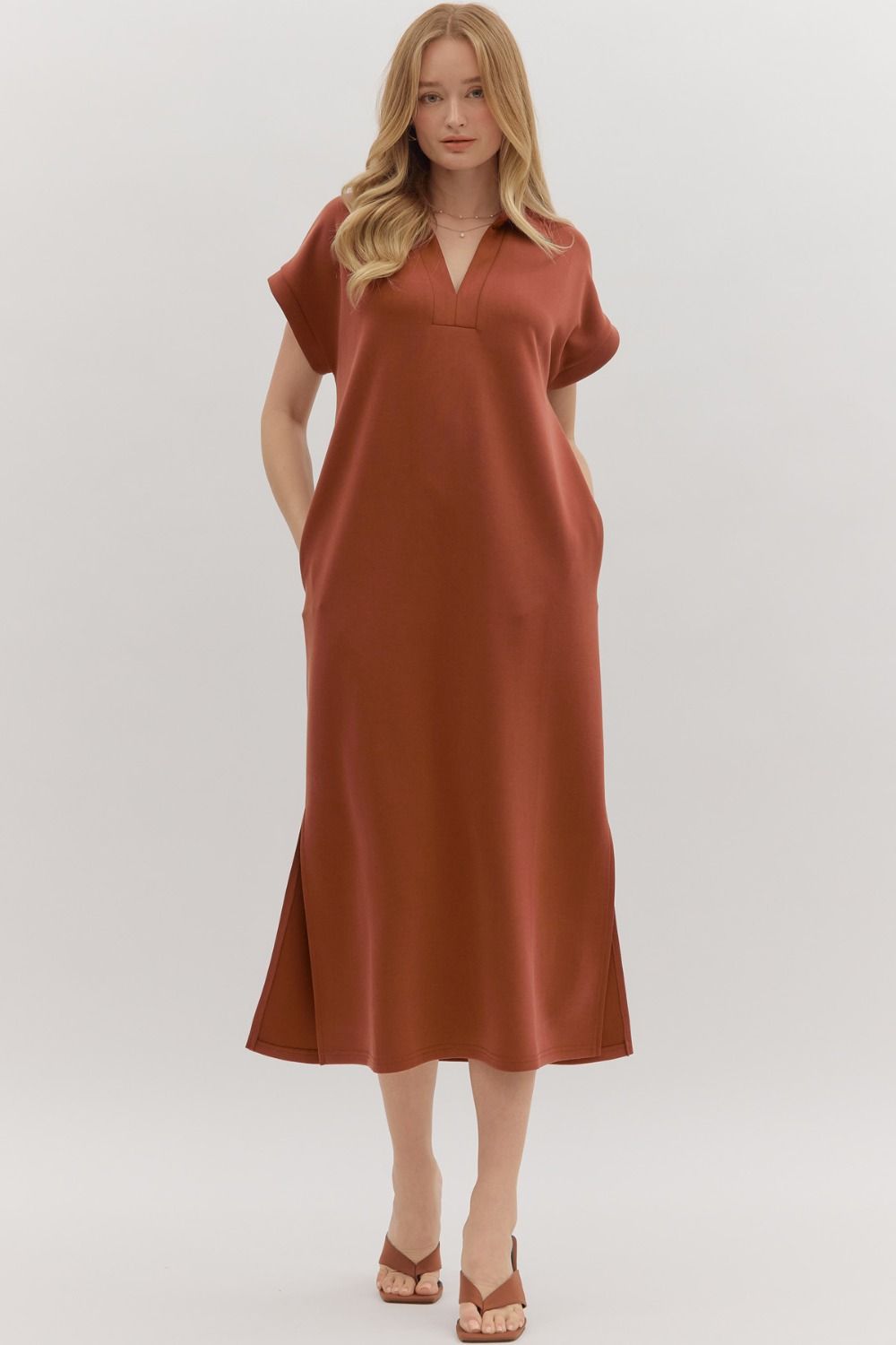 Liza Collar Midi Dress- Clay