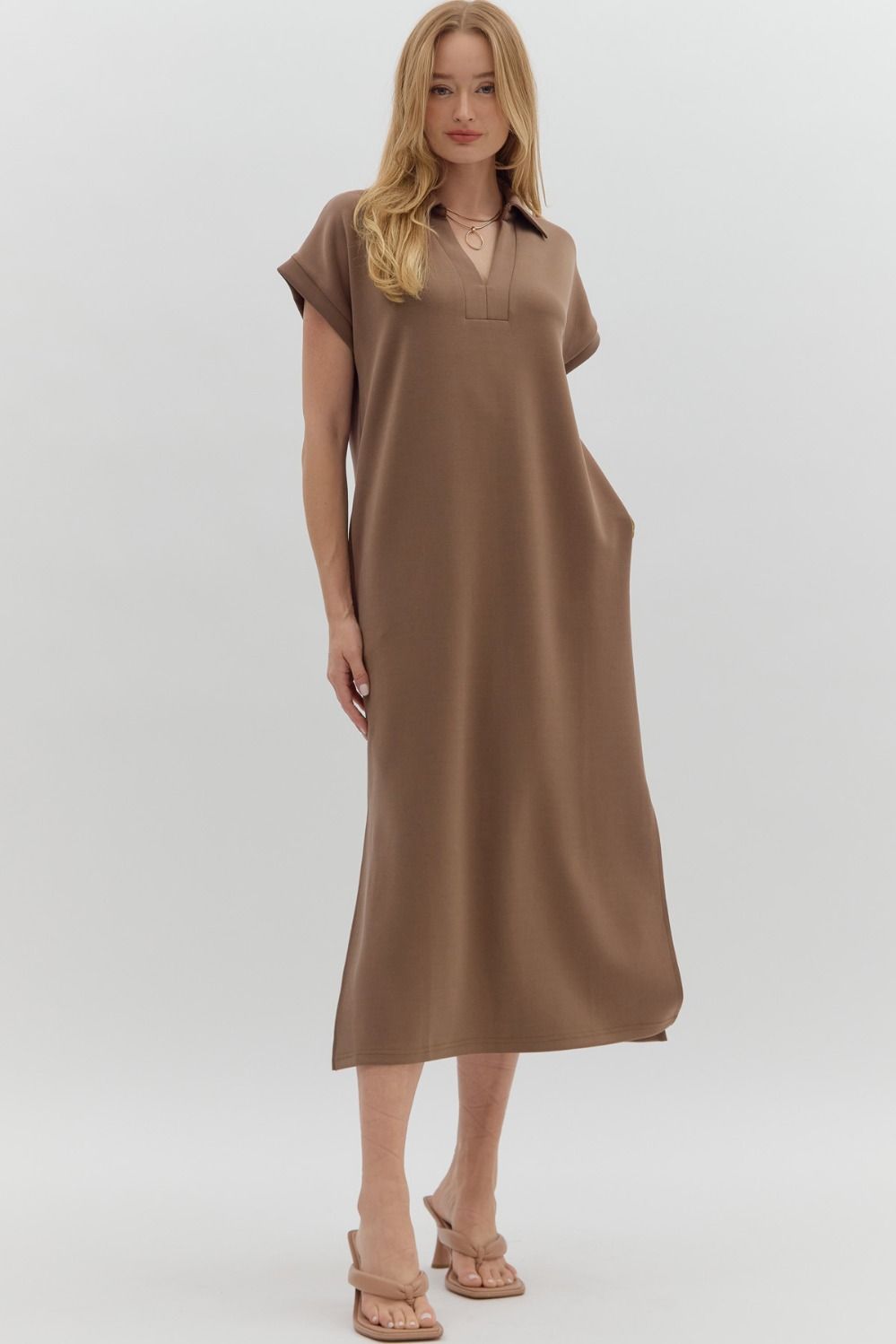 Liza Collar Midi Dress- Coffee