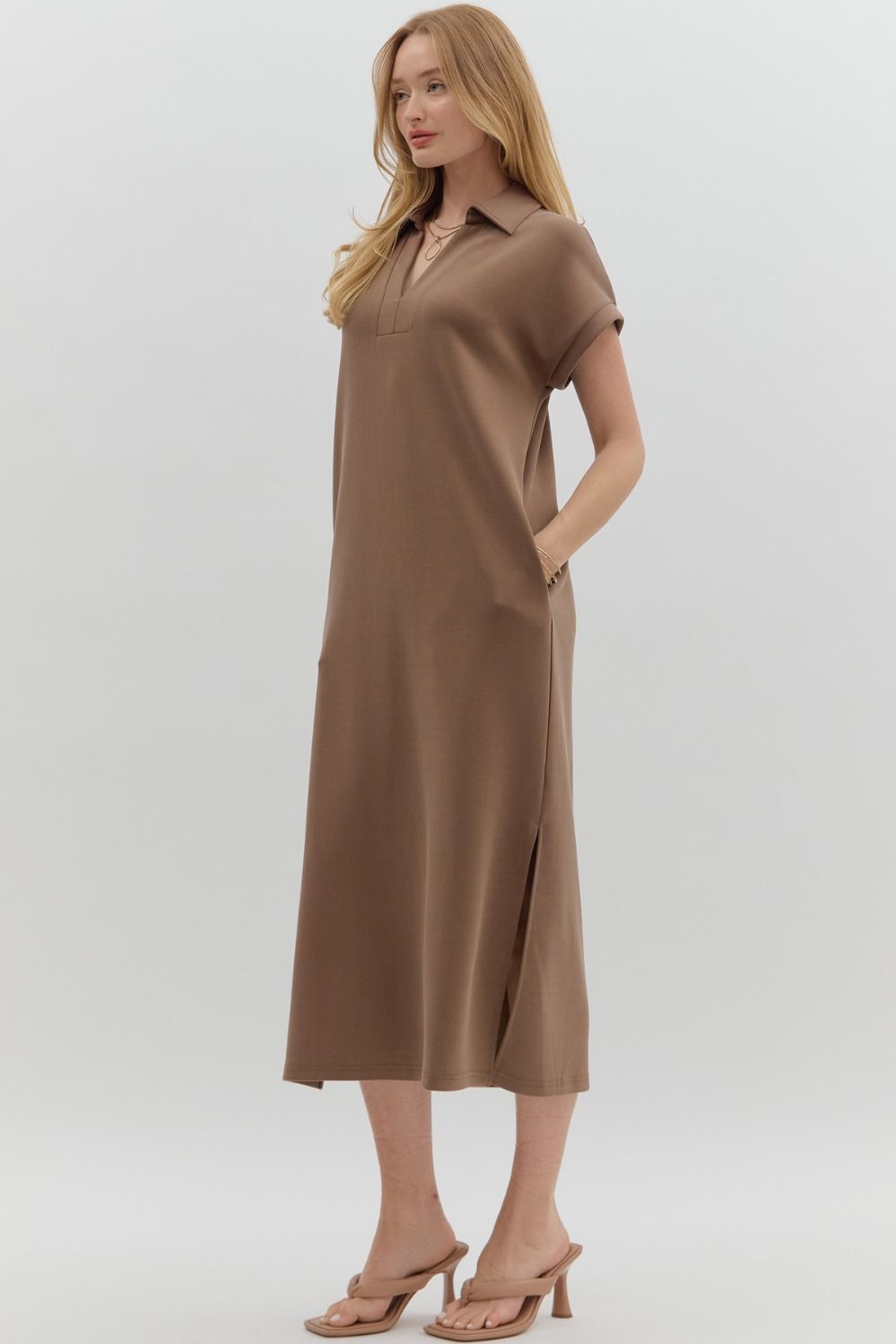 Liza Collar Midi Dress- Coffee
