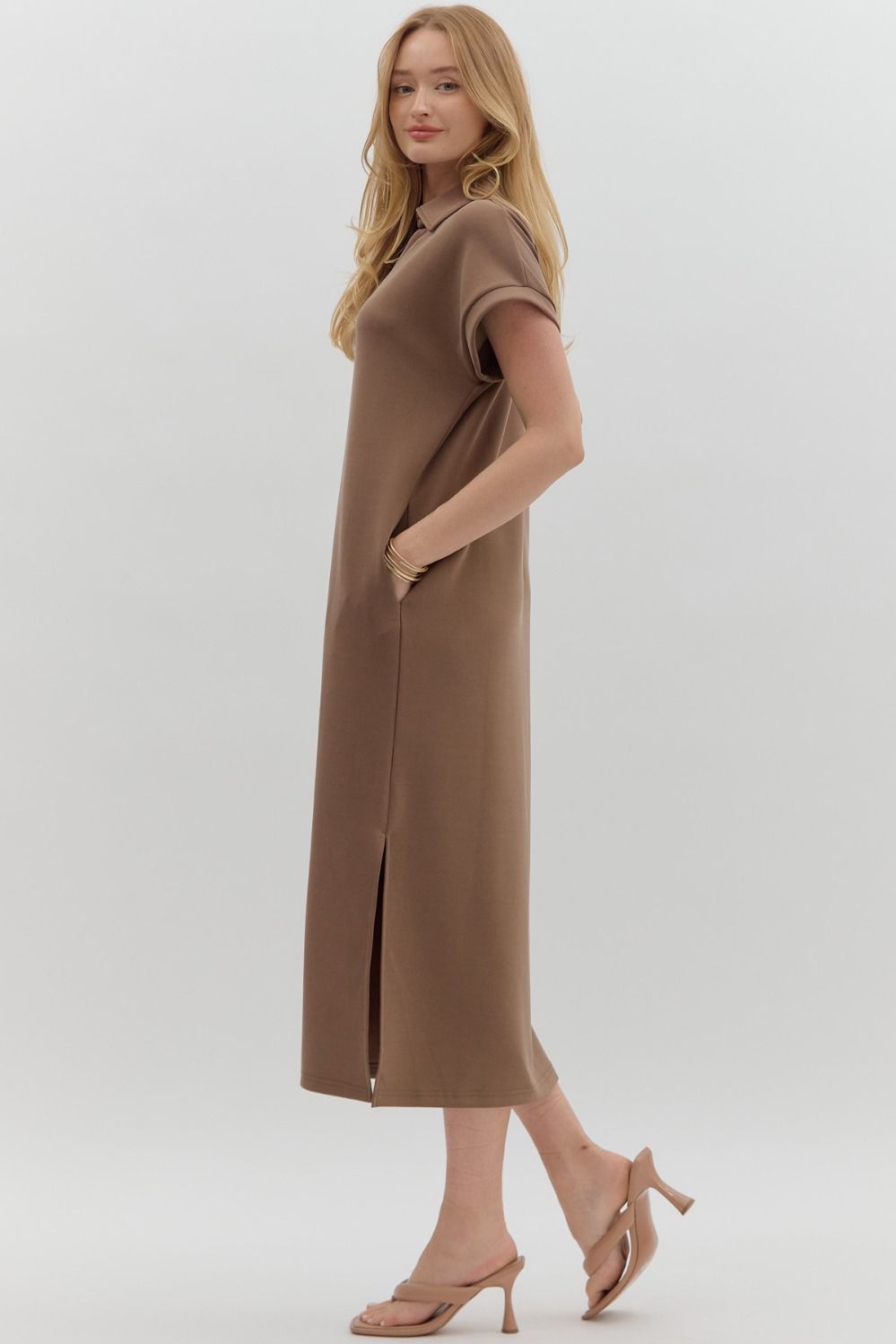Liza Collar Midi Dress- Coffee