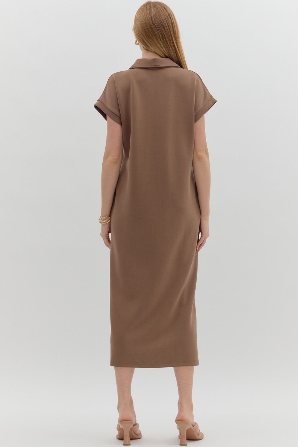 Liza Collar Midi Dress- Coffee