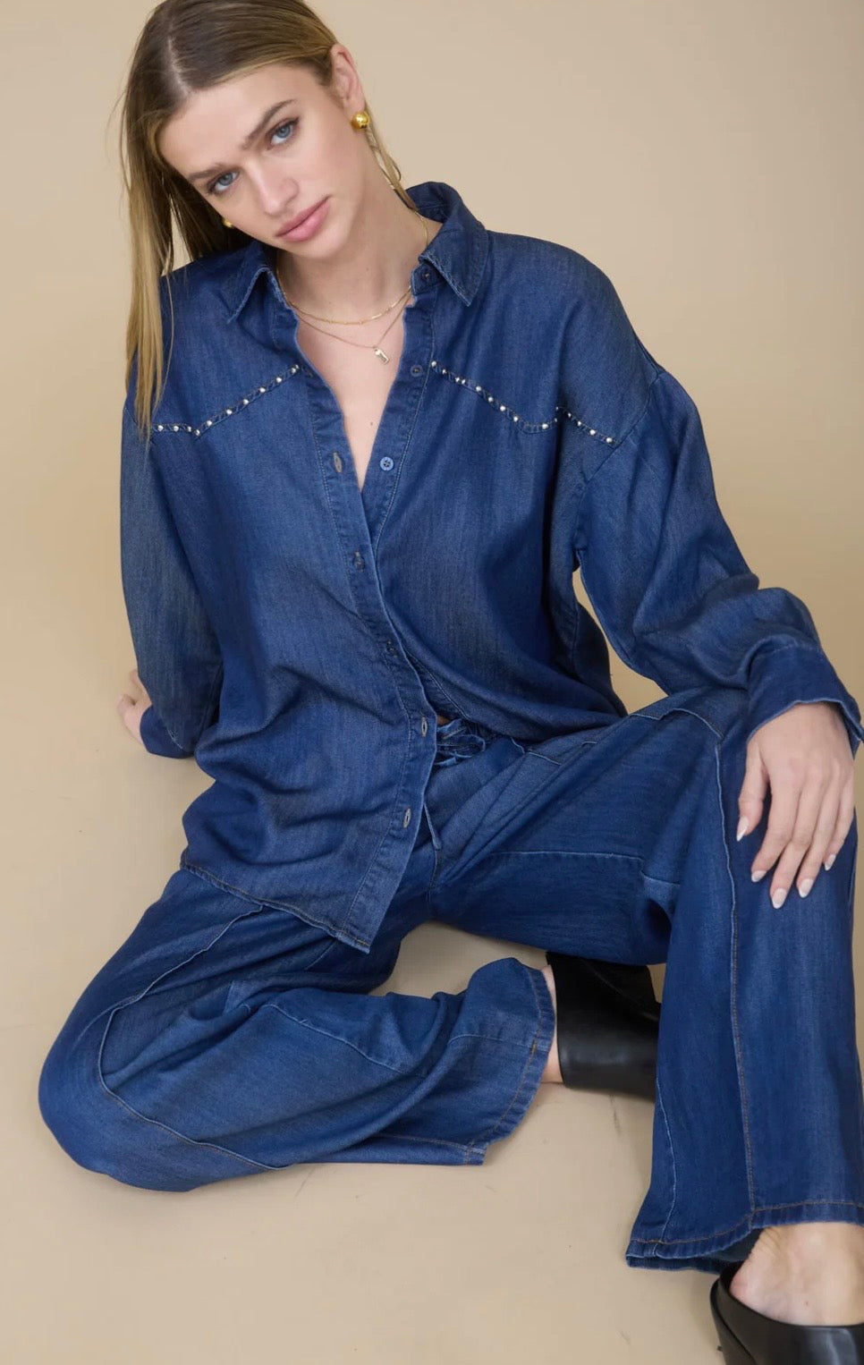 Ella Stud Detail Denim Top