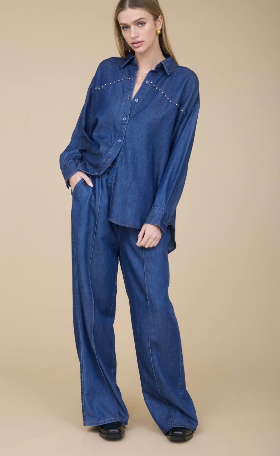 Ella Stud Detail Denim Top