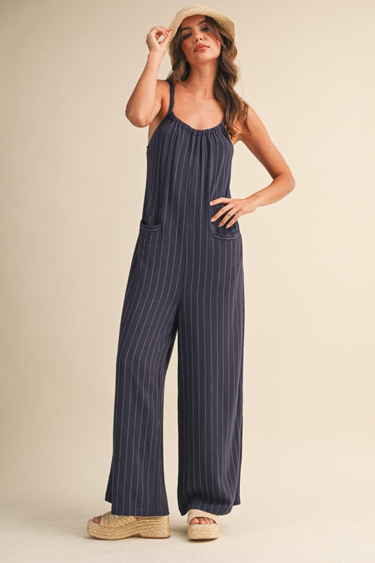 Malle Pinstripe Jumpsuit- Navy