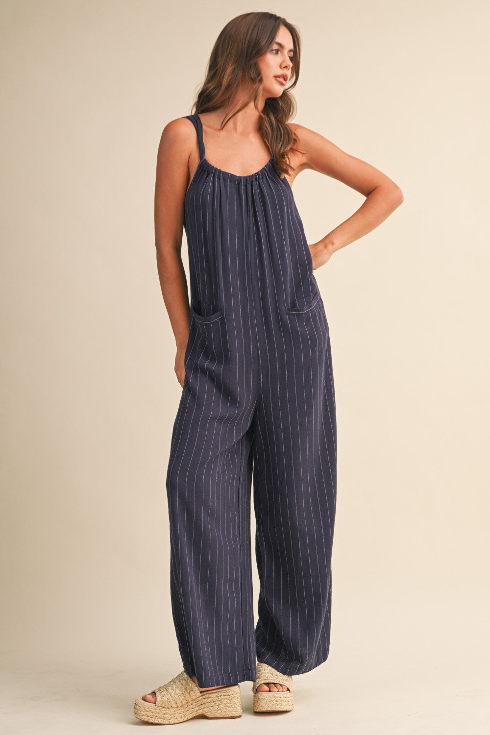 Malle Pinstripe Jumpsuit- Navy