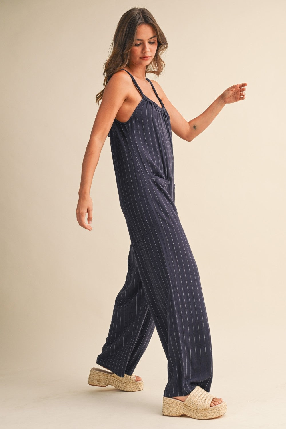 Malle Pinstripe Jumpsuit- Navy