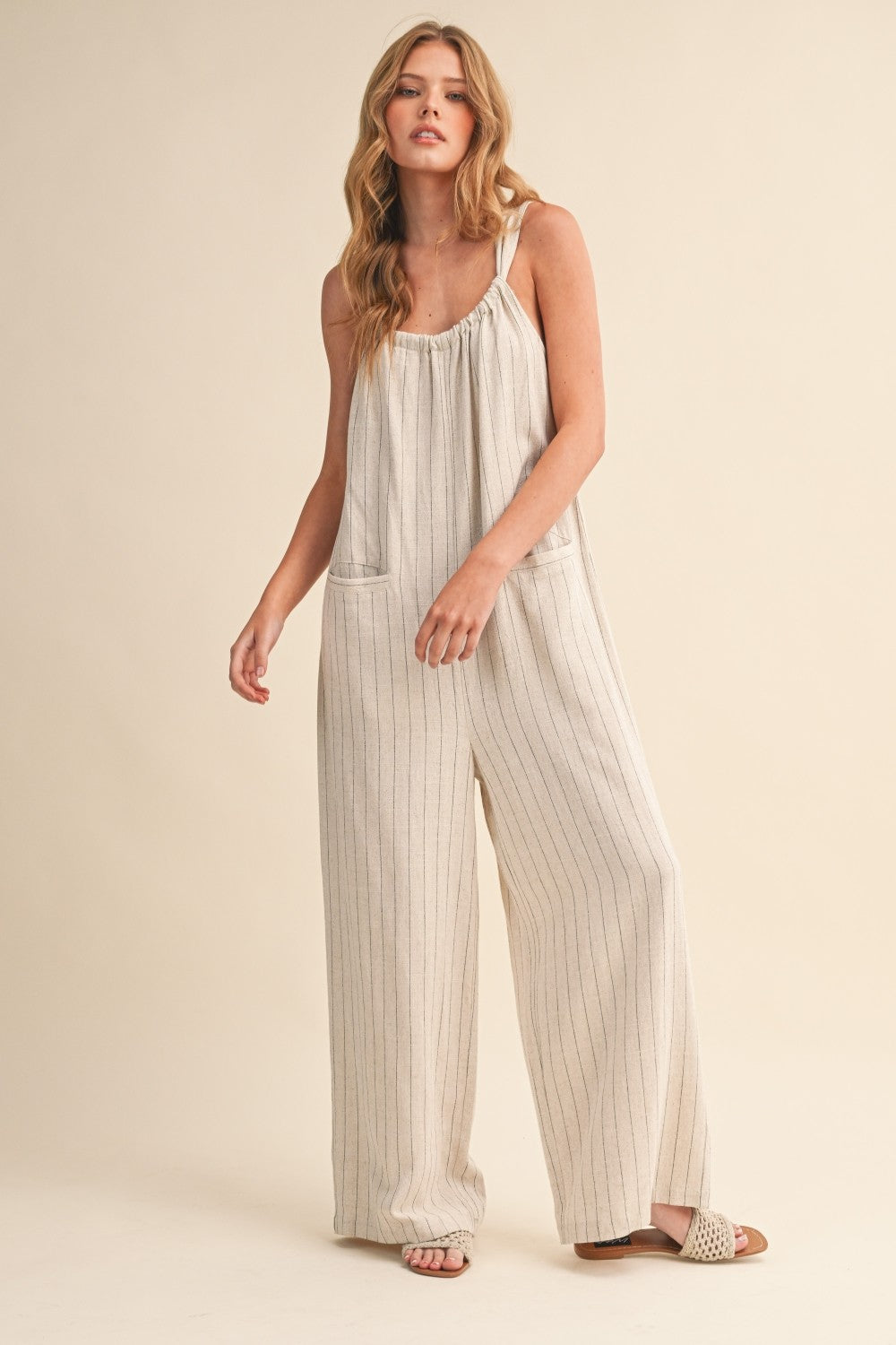Malle Pinstripe Jumpsuit- Natural