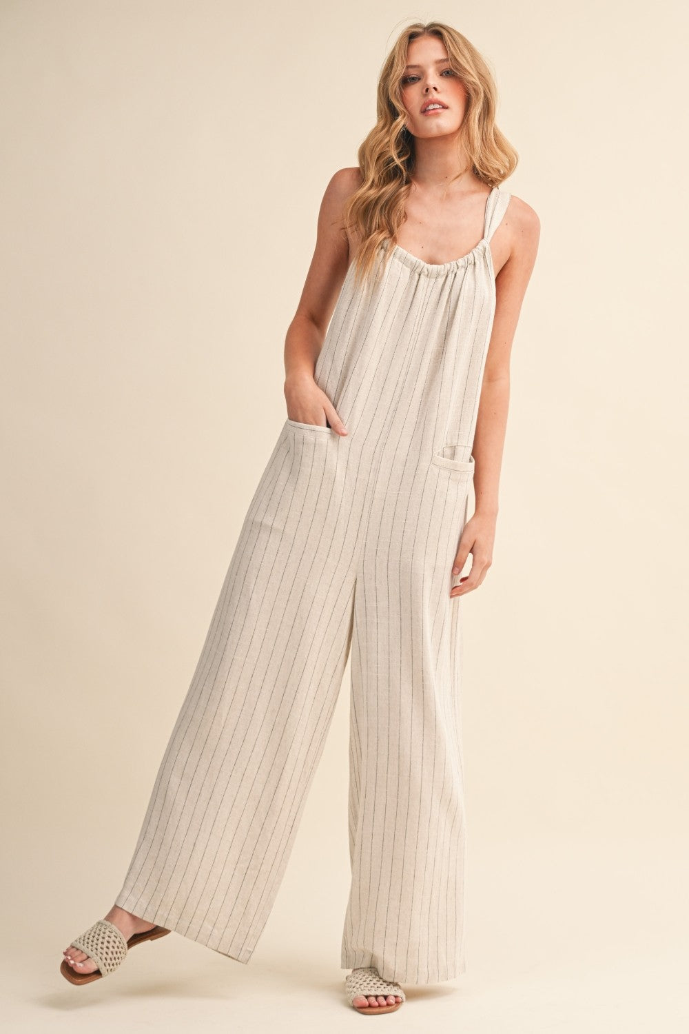 Malle Pinstripe Jumpsuit- Natural