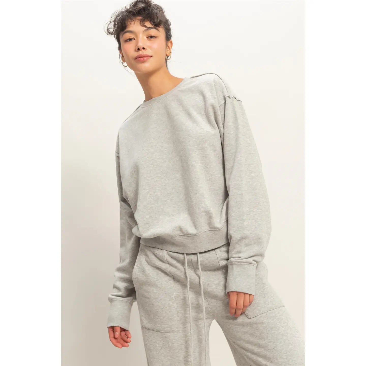 Gillian Raw Edge Burnout Sweatshirt- Gray