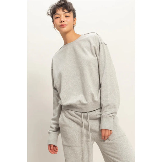 Gillian Raw Edge Burnout Sweatshirt- Gray