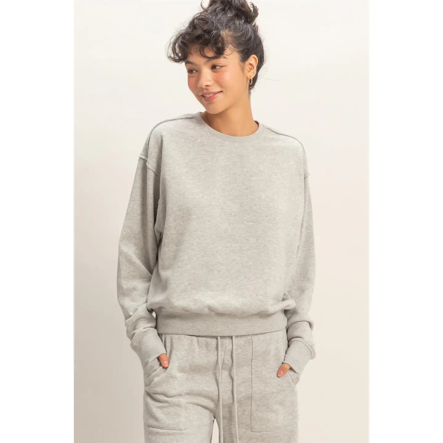 Gillian Raw Edge Burnout Sweatshirt- Gray