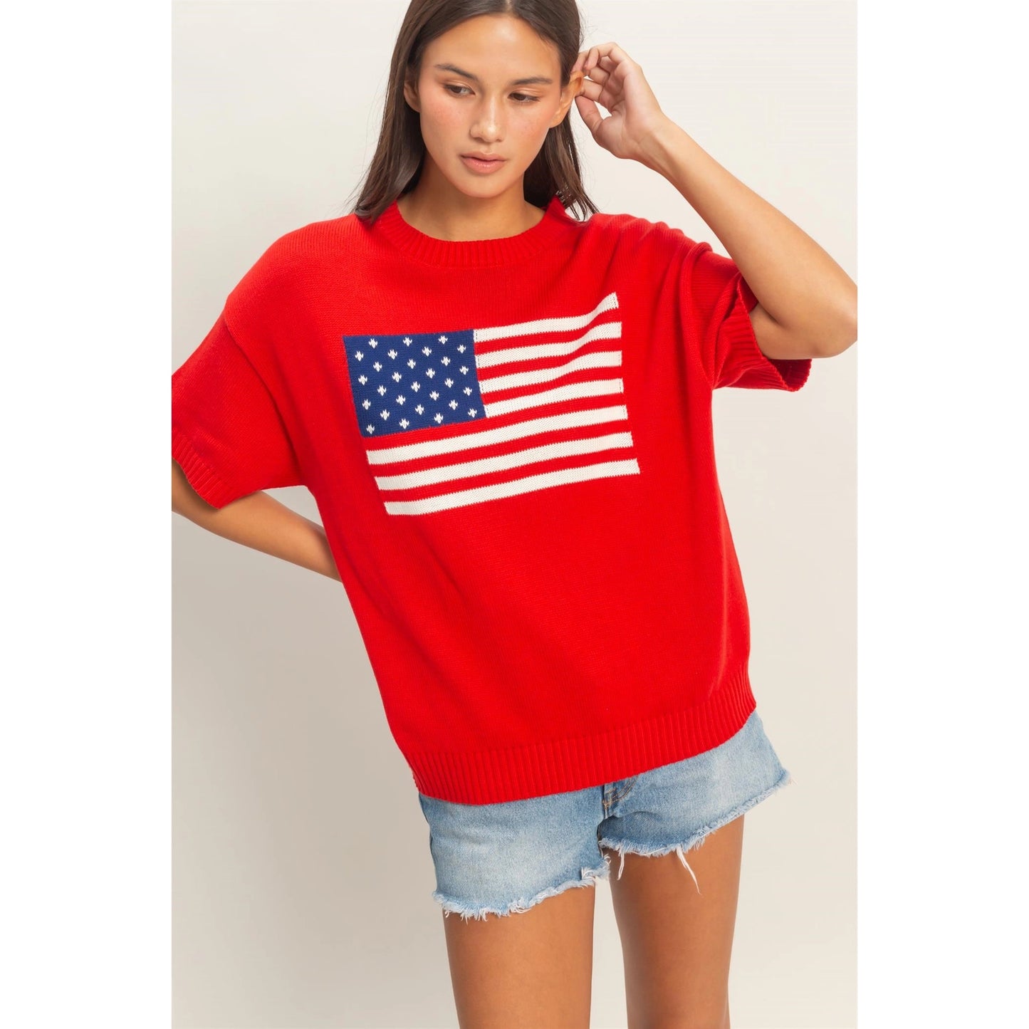 Emma Flag Knit Top- Red