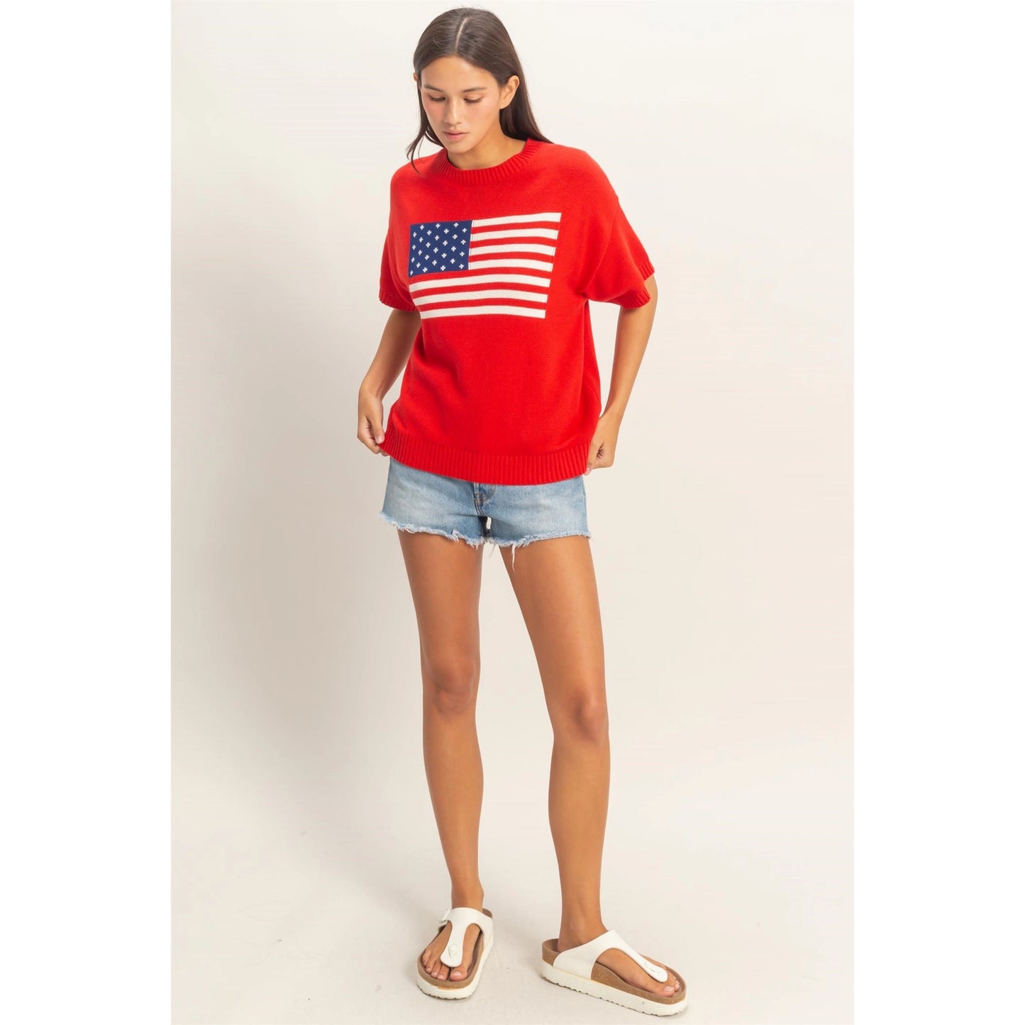 Emma Flag Knit Top- Red