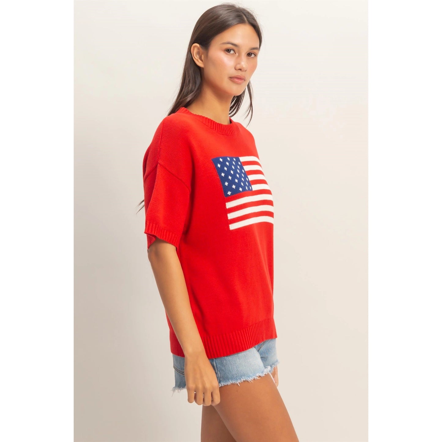 Emma Flag Knit Top- Red