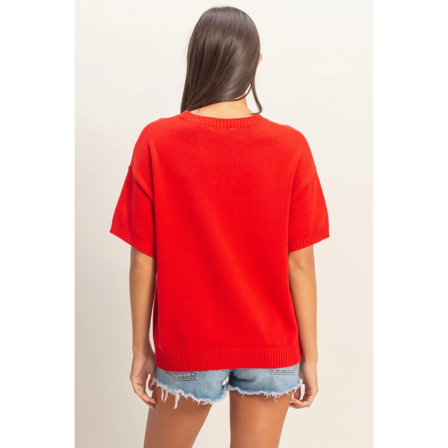 Emma Flag Knit Top- Red