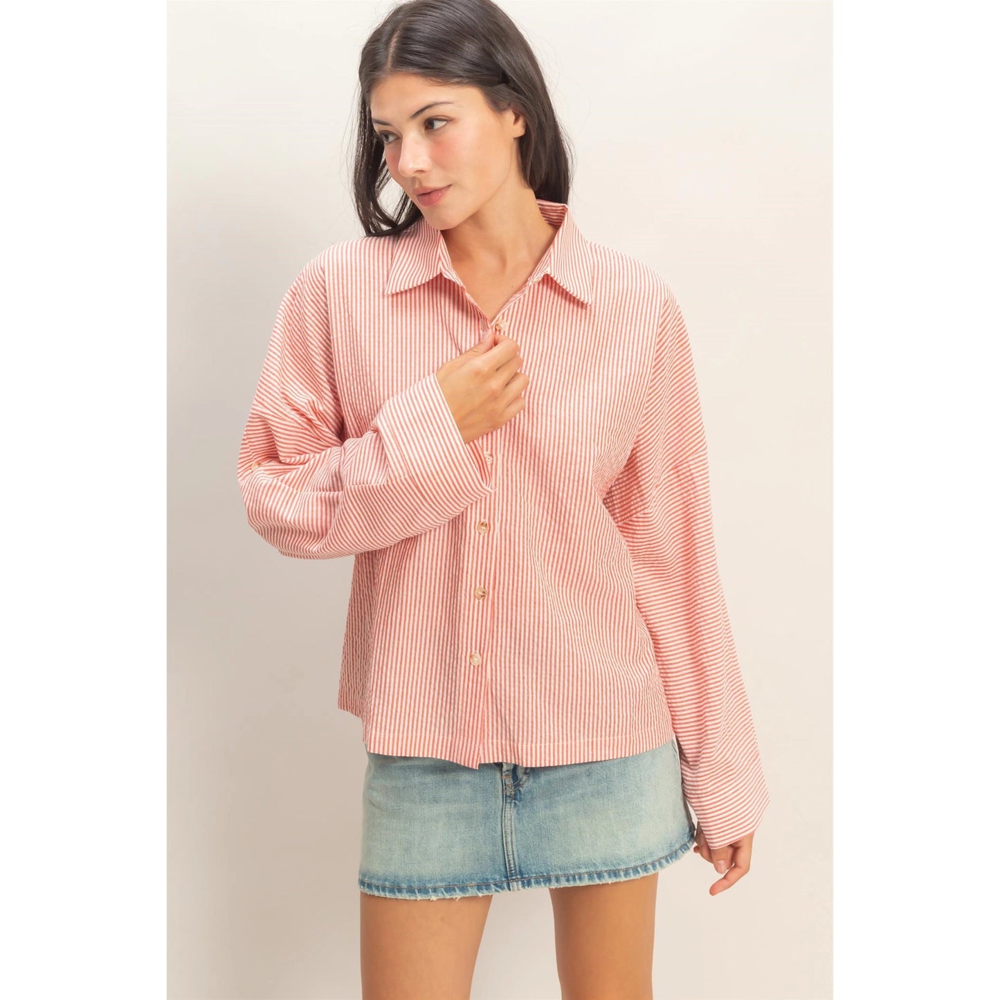 Reece Stripe Button-Up- Red