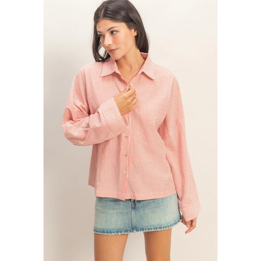 Reece Stripe Button-Up- Red