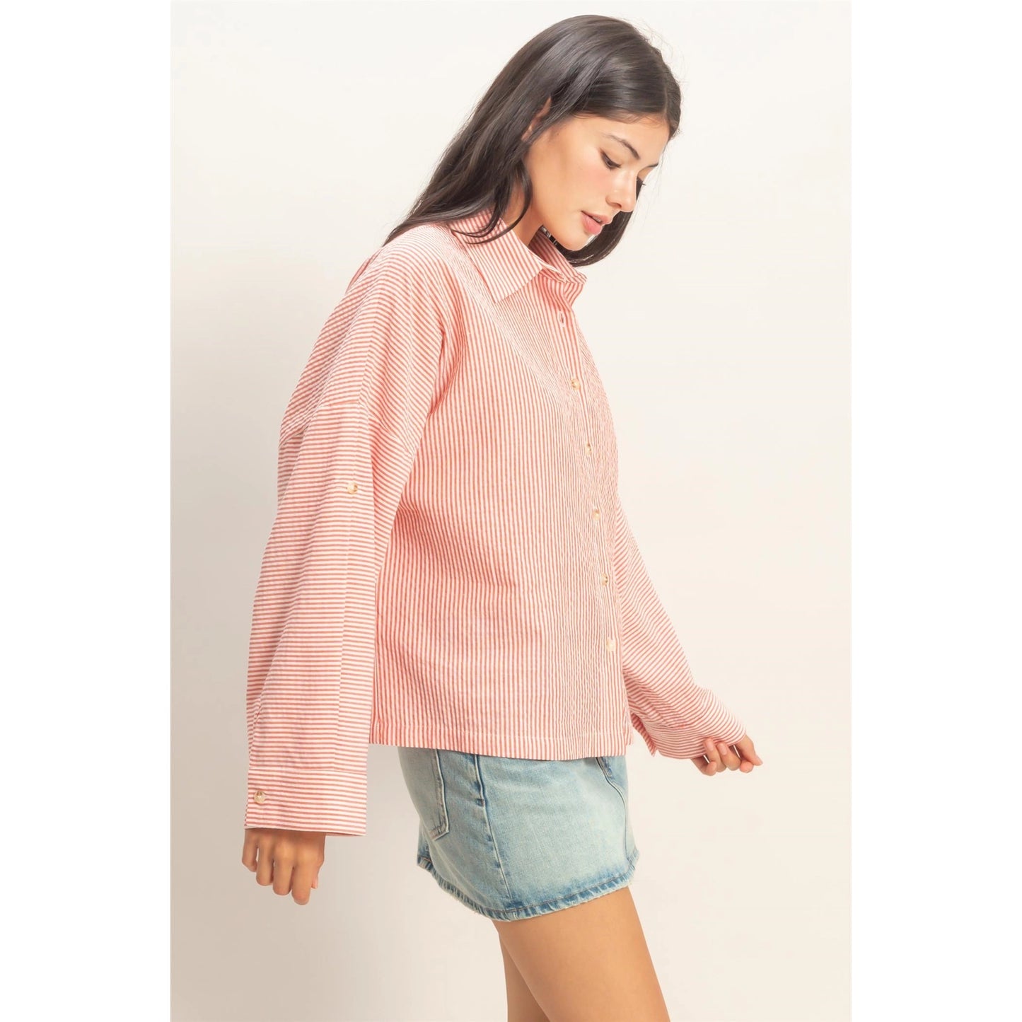 Reece Stripe Button-Up- Red