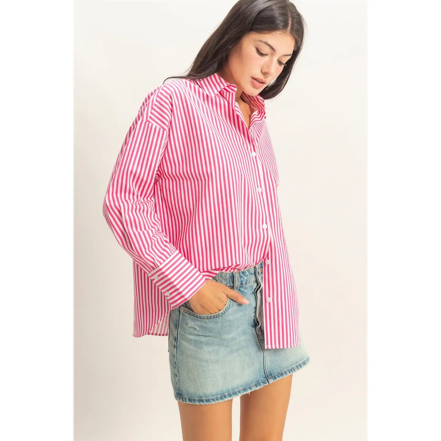 Alyssa Stripe Button-Up- Pink