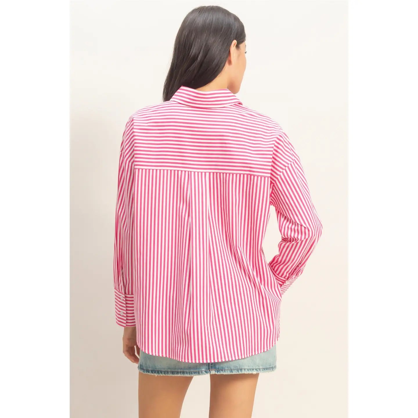 Alyssa Stripe Button-Up- Pink