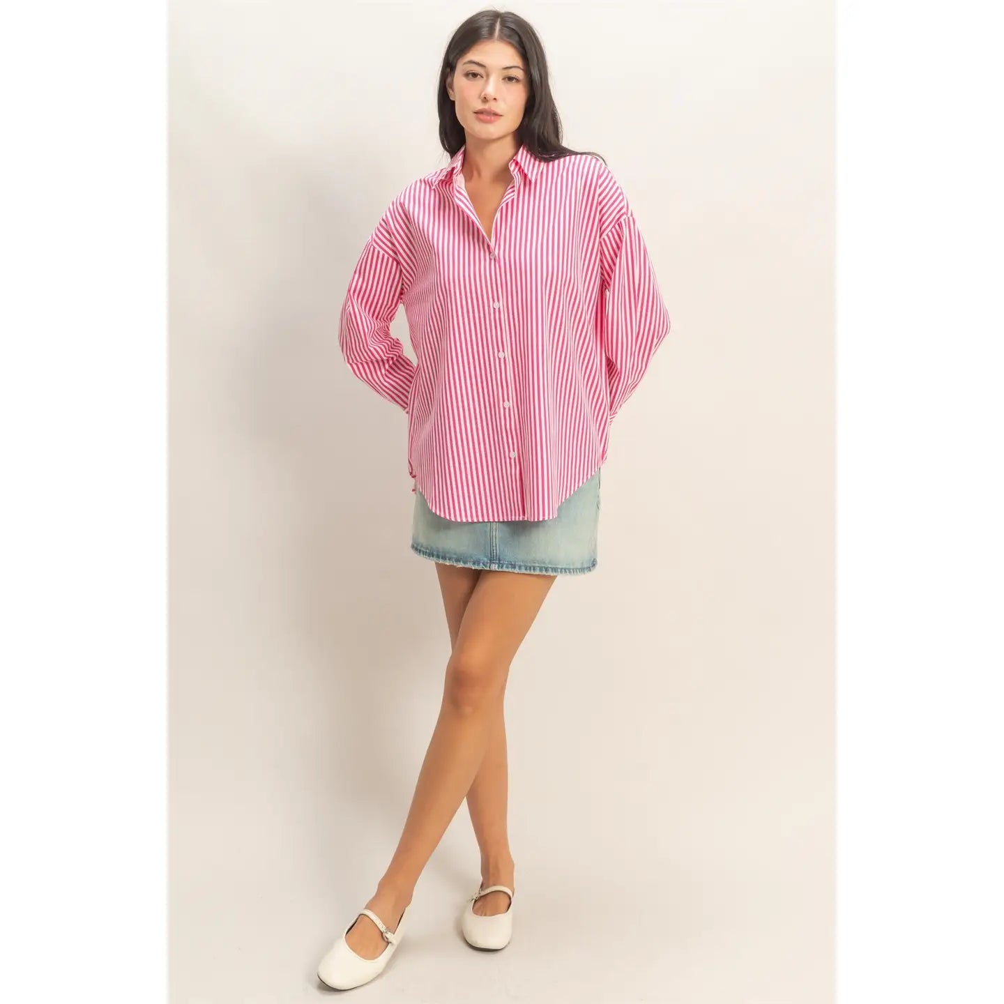 Alyssa Stripe Button-Up- Pink
