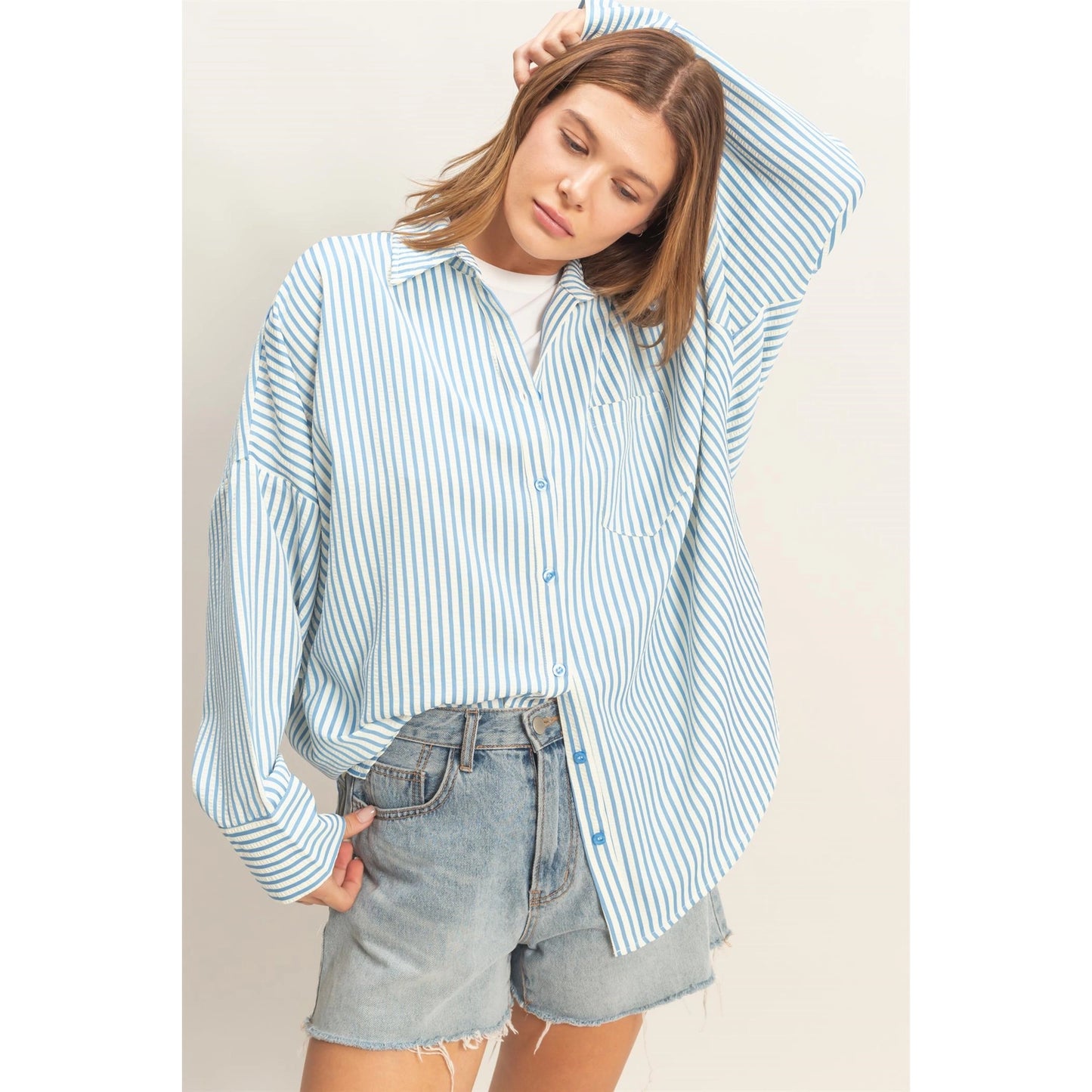 Brynn Stripe Button-up-Blue