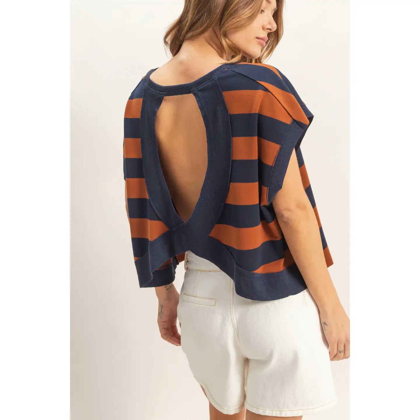 Levi Stripe Boxy Top- Brown