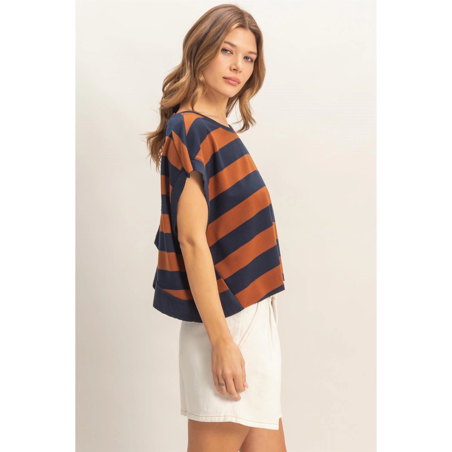 Levi Stripe Boxy Top- Brown