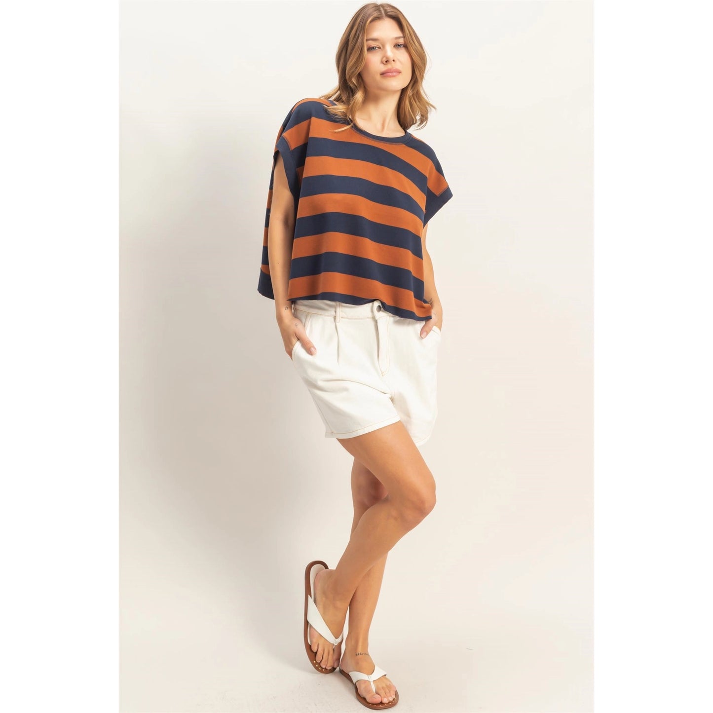 Levi Stripe Boxy Top- Brown